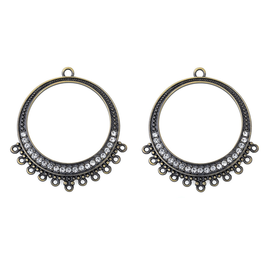 48x44mm Crystal Embellished Multi Loop Hoop Component in Antique Brass Plating from the Glam Collection - 2 Pack