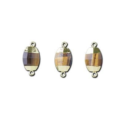 15mm Gold Plated Tiger Eye Faceted Oval Connector - Goody Beads