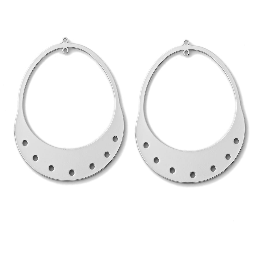 56x42mm Grande Open Arched Oval Component from the Deco Collection - Rhodium Plated (1 Pair)