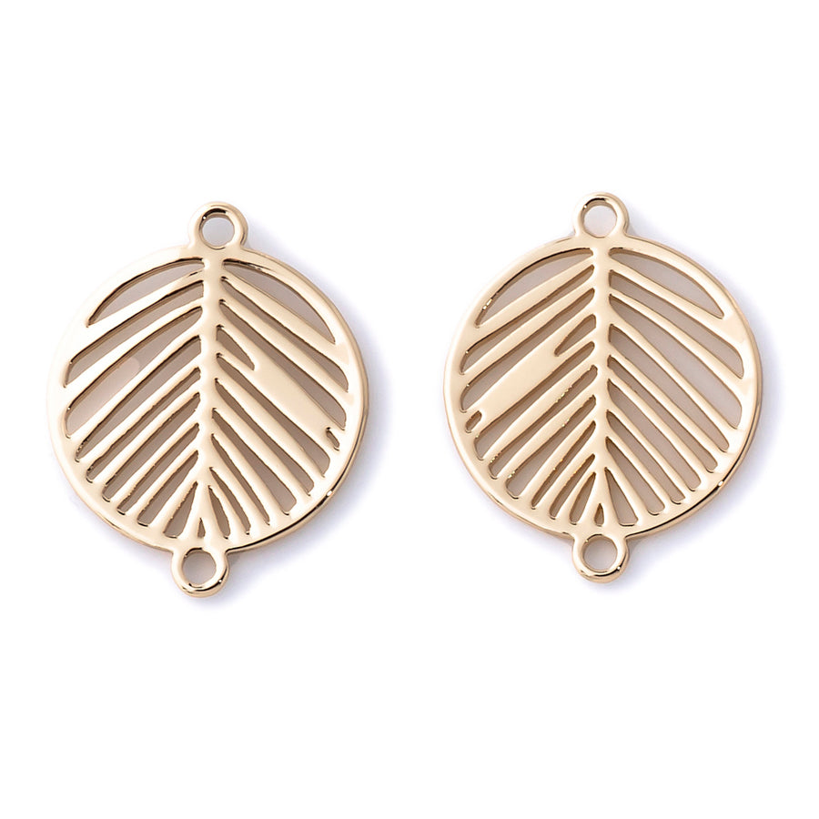 23x18mm Round Leaf Cutout Connector from the Deco Collection - Gold Plated Brass (1 Pair)