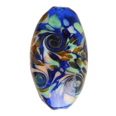 15x27mm Blue Sand Swirl Oval Lampwork Beads - Goody Beads