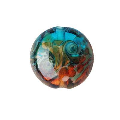 16mm Topaz and Aqua Sand Swirl Disc Lampwork Beads - Goody Beads