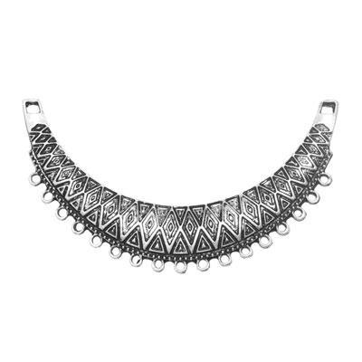 89mm Antique Silver Large Diamond Design Curved Bib Pendant Connector - Goody Beads