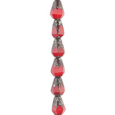 8mm Red Opaline with Picasso Finish Pear Shaped Czech Glass Beads from Raven's Journey - Goody Beads