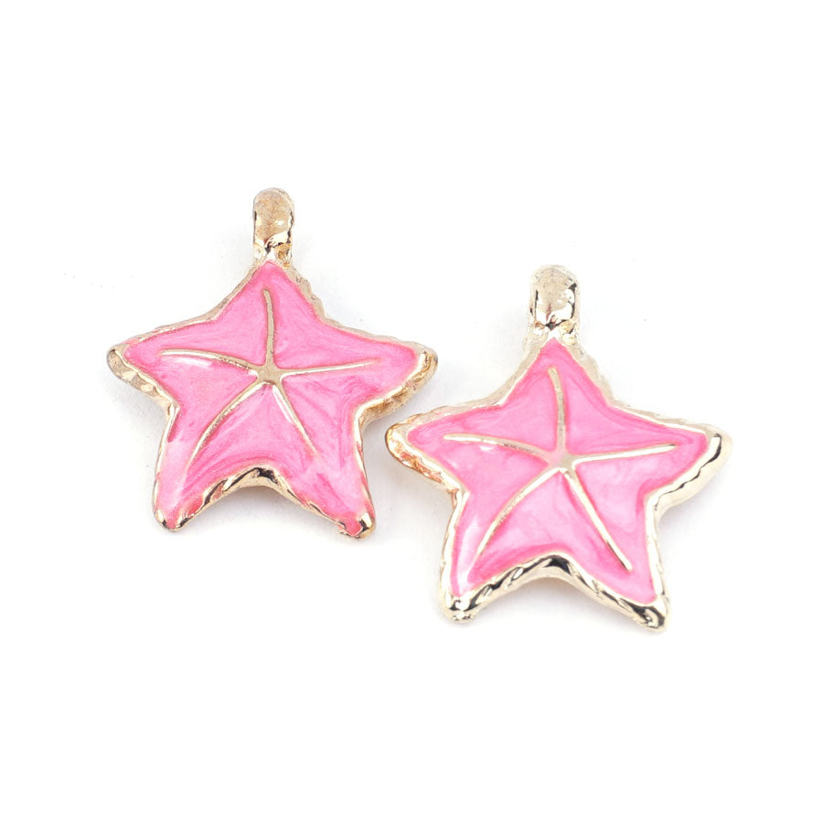 Summer Seascape Pink Enamled Gold Starfish Charm/Pendant Set - 2 Pieces - Goody Beads