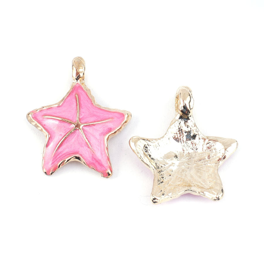 Summer Seascape Pink Enamled Gold Starfish Charm/Pendant Set - 2 Pieces - Goody Beads