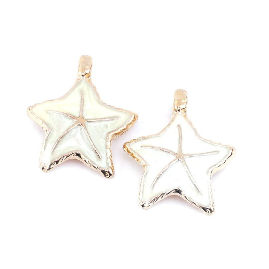 Summer Seascape Off White Enamled Gold Starfish Charm/Pendant Set - 2 Pieces - Goody Beads