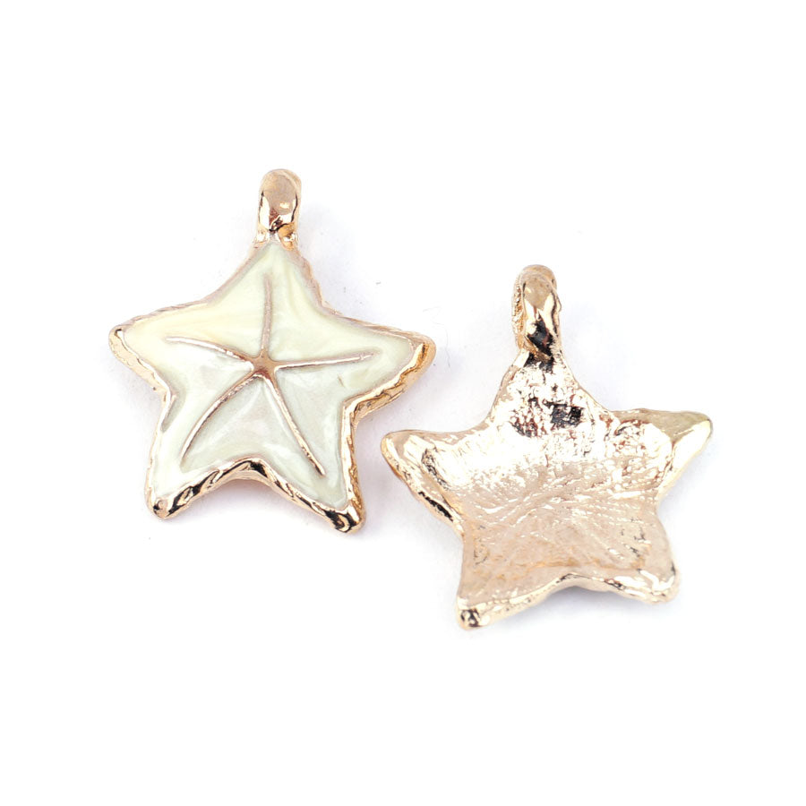 Summer Seascape Off White Enamled Gold Starfish Charm/Pendant Set - 2 Pieces - Goody Beads