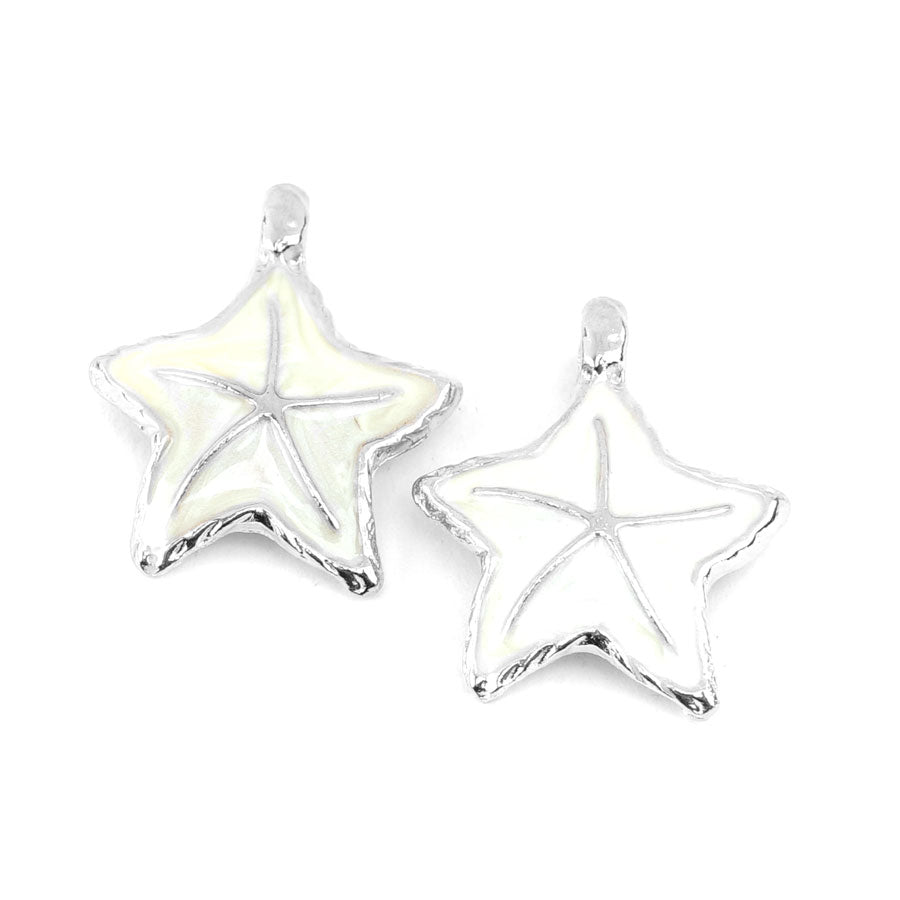 Summer Seascape Off White Enamled Silver Starfish Charm/Pendant Set - 2 Pieces - Goody Beads