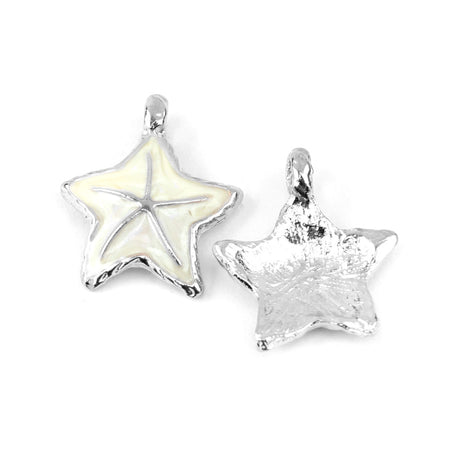 Summer Seascape Off White Enamled Silver Starfish Charm/Pendant Set - 2 Pieces - Goody Beads