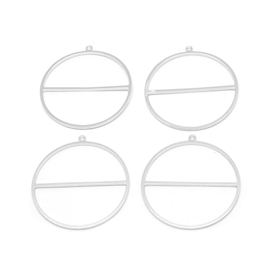 30mm Rhodium Plated Brass Circle with Bar Connector Charm - 4 Pack - Goody Beads
