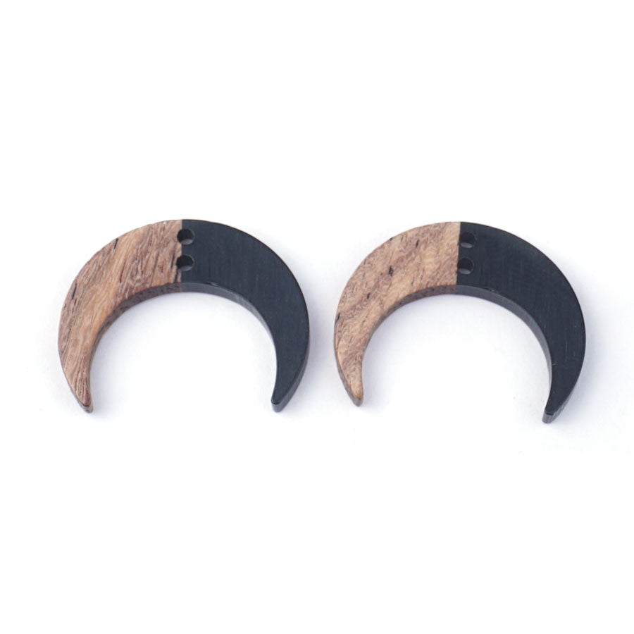 22x28mm Wood & Black Resin Crescent Charm Connector - 2 Pack - Goody Beads