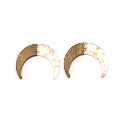 22x28mm Wood & Clear with Gold Foil Resin Crescent Charm Connector - 2 Pack - Goody Beads