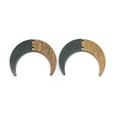 22x28mm Wood & Black Resin Crescent Charm Connector - 2 Pack - Goody Beads