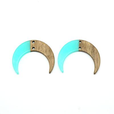 22x28mm Wood & Turquoise Resin Crescent Charm Connector - 2 Pack - Goody Beads