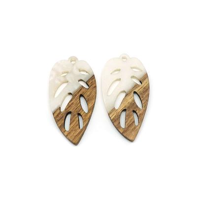 20x38mm Wood & Pearl Resin Elliptical Leaf Focal Piece Pendant - 2 Pack - Goody Beads