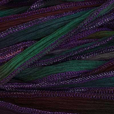 Jewel Tone with Purple Metallic Edges Hand Dyed Silk Ribbon