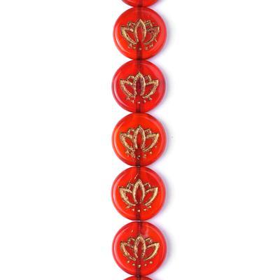 14mm Orange Transparent and Opaque with Gold Wash Lotus Coin Czech Glass Beads from Raven's Journey - Goody Beads