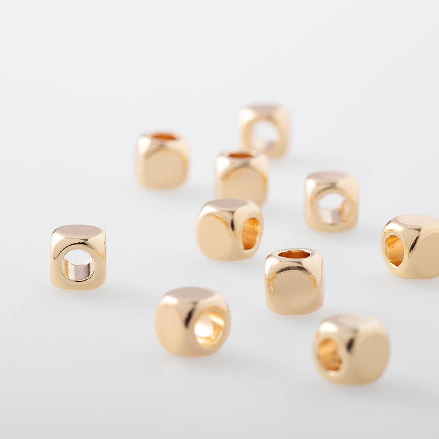 4mm Gold Plated Shiny Metal Rounded Cube Bead - 10 Pack - Goody Beads