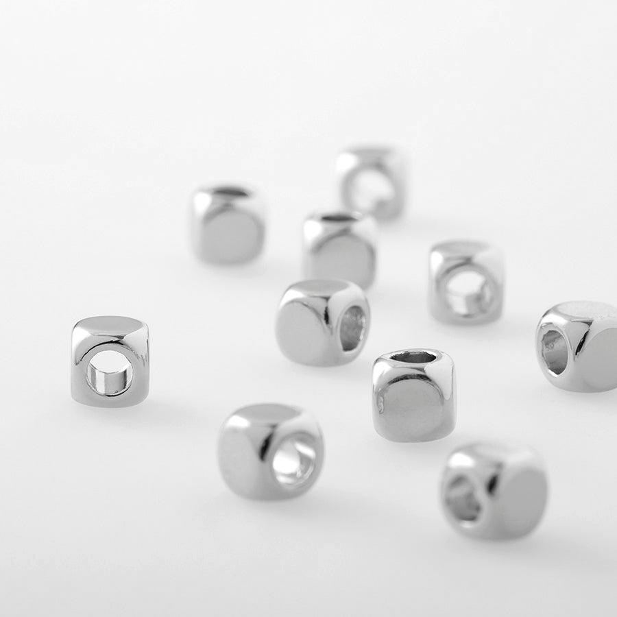 4mm Rhodium Plated Shiny Metal Rounded Cube Bead - 10 Pack - Goody Beads