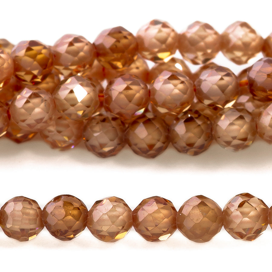 Cubic Zirconia Peach 3mm Round Faceted - 15-16 Inch