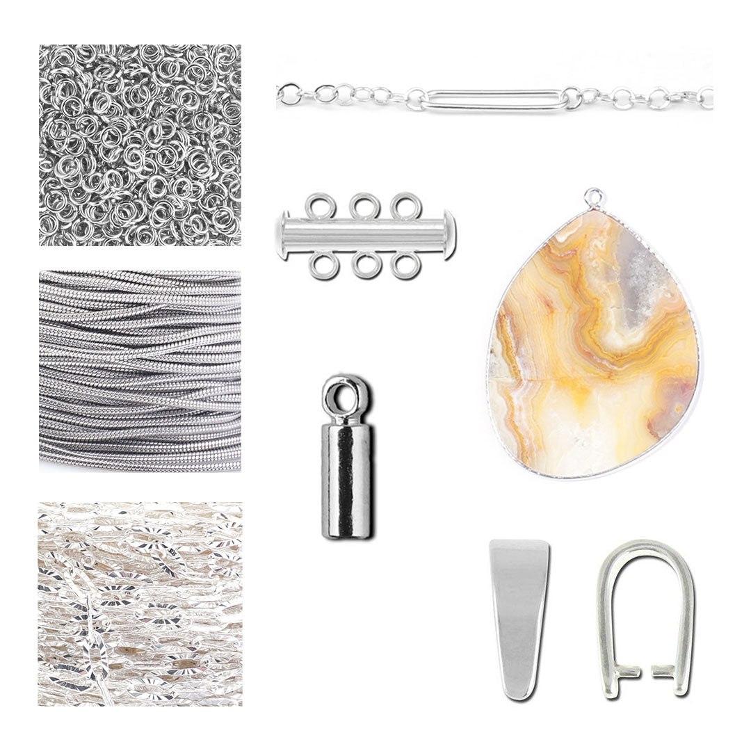 INSTRUCTIONS for DIY Triple Layer Silver Necklace with Crazy Lace Agate Slice - Goody Beads