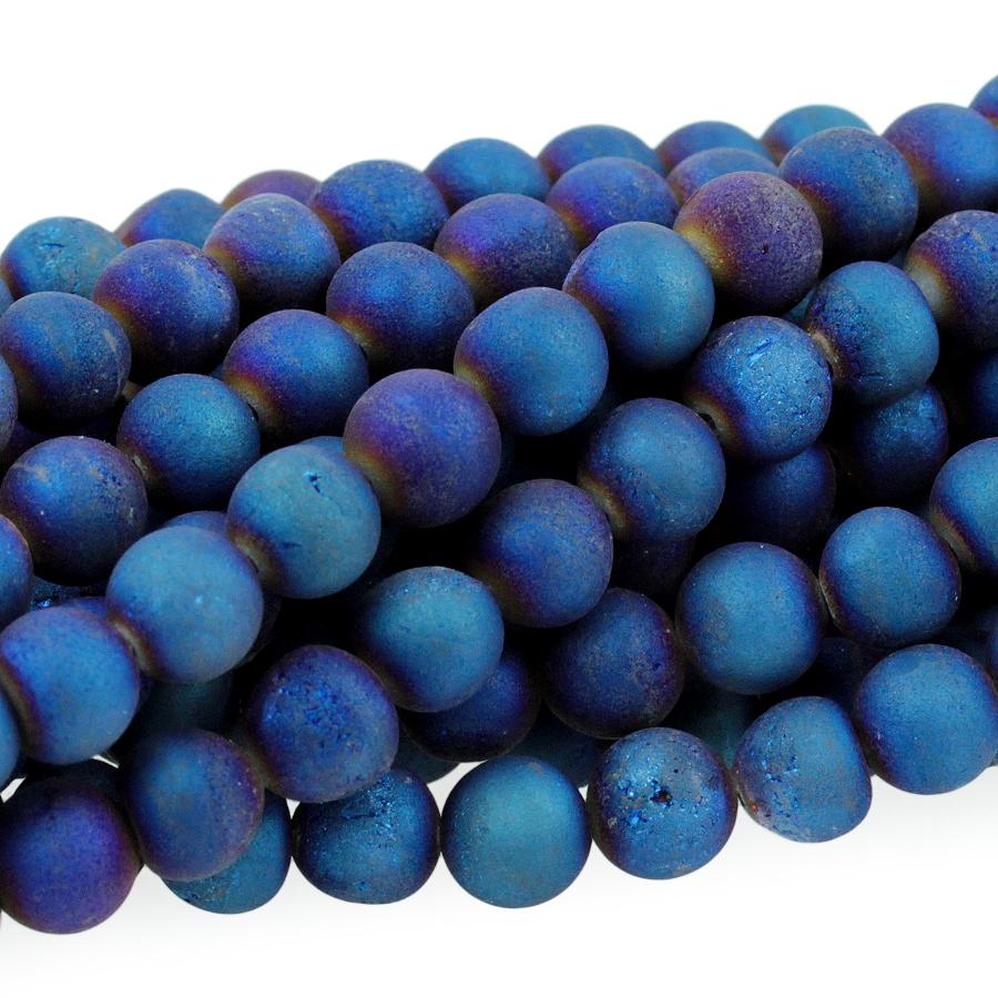 Druzy Agate Midnight Blue 8mm Round 15.8 Inch