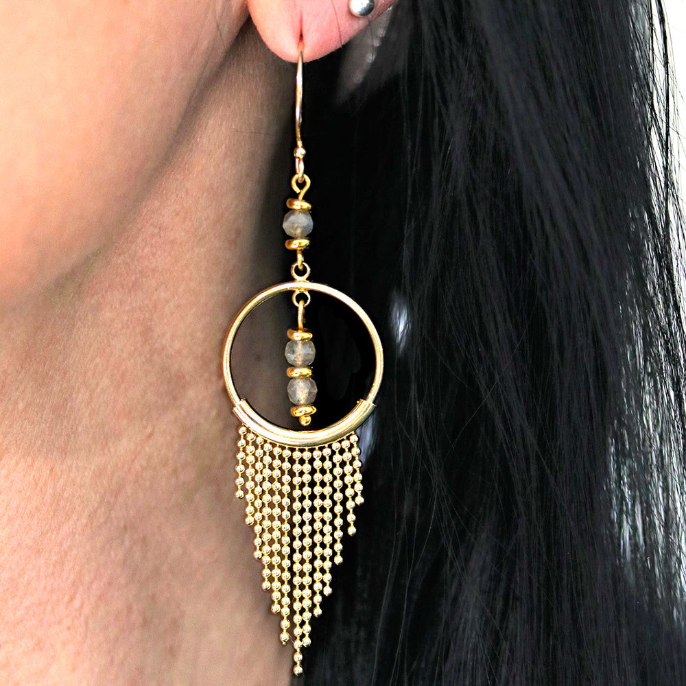 DIY Fabulous Fringe Earrings - Gold and Labradorite