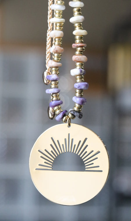 DIY Sunset On The Horizon Adjustable Necklace - Gold and Purple Flower Opal Chips - Goody Beads